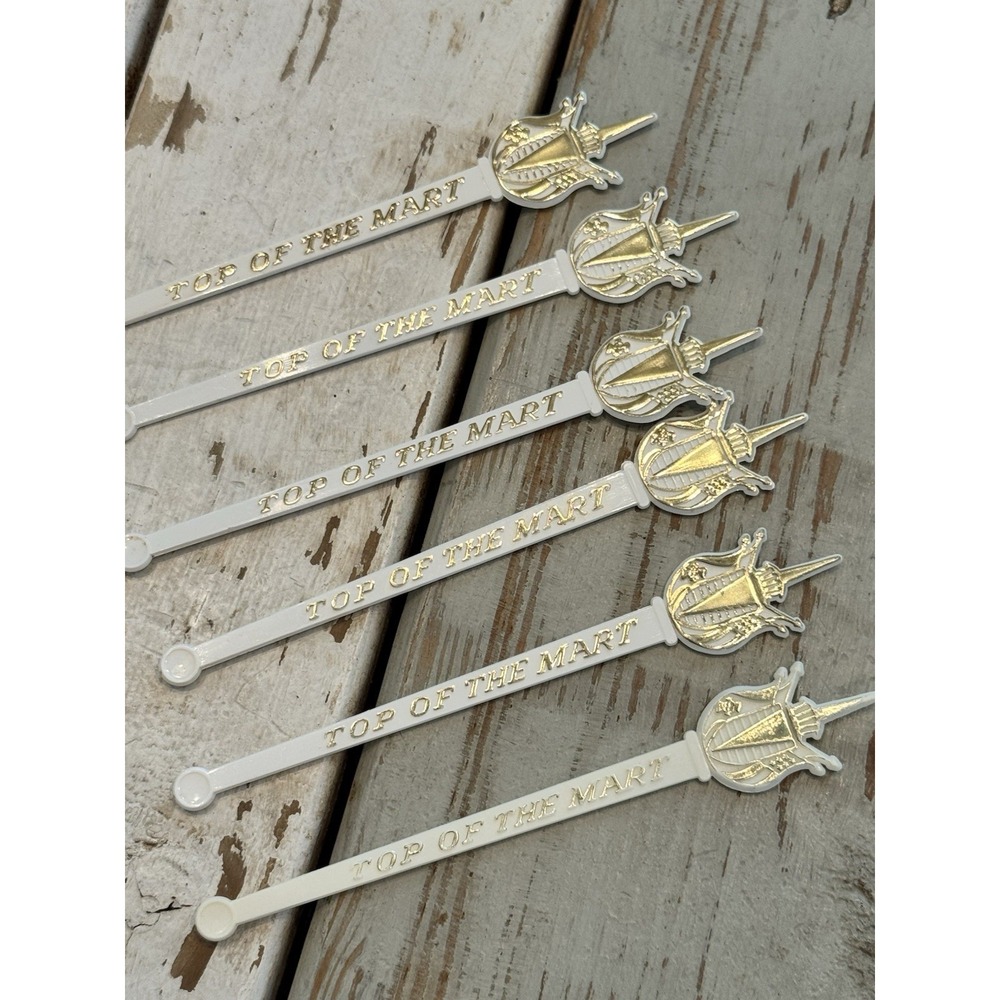 LOT OF 6 Top of the Mart New Orleans DOUBLE SIDED Swizzle Drink Stir Stick